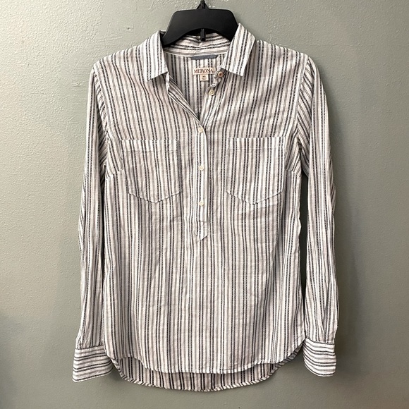 Pullover Quarter Button-Up Blouse - Picture 1 of 3